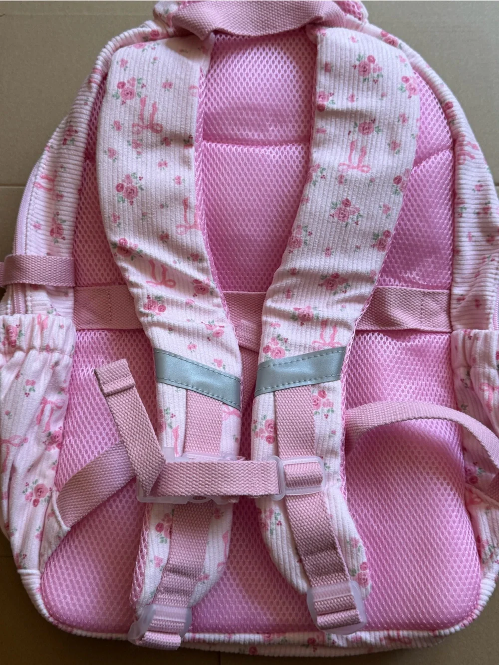 Pink Floral Women's Backpack - Charming Rose Print corduroy